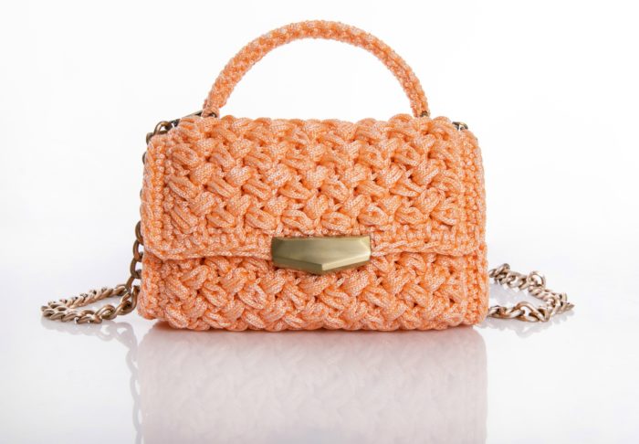 light pink handmade crochet flapbag