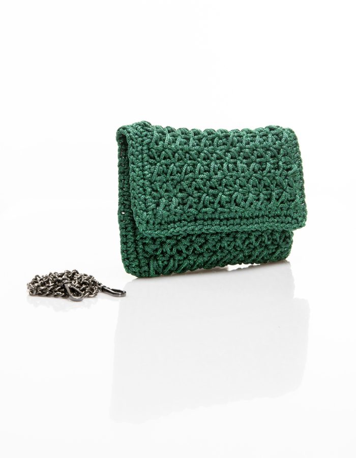sparkling green crochet clutch bag