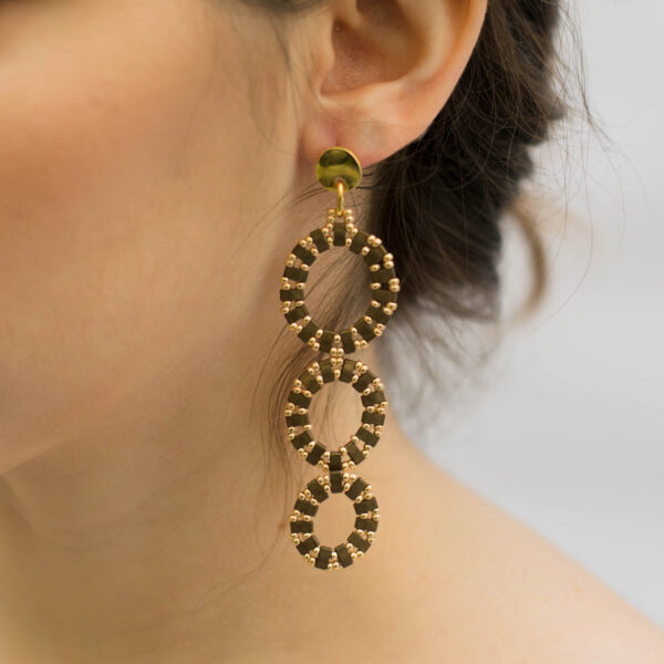 Circles long earrings brown gold