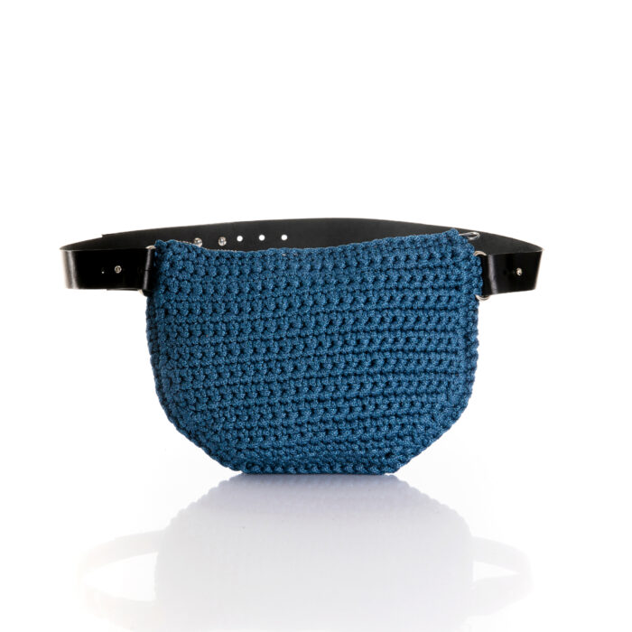 medium handmade crochet waistbag in sparkle blue jean color ppl/metallic yarn