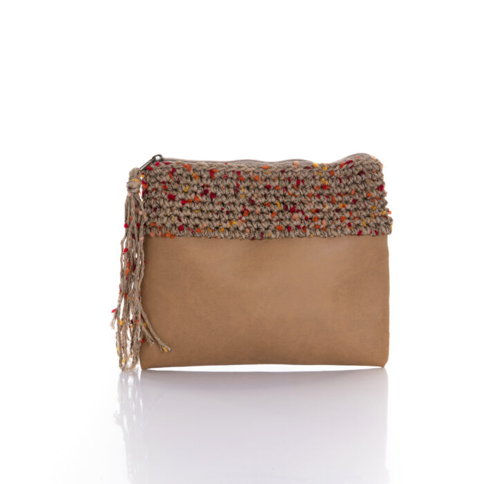 zipper mini bag made of tabaq eco leather and summer sand multi cotton yarn