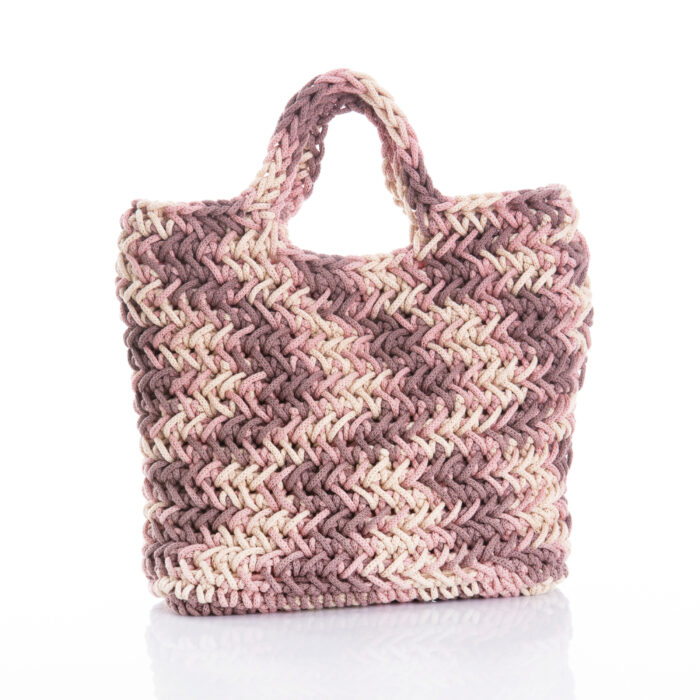 medium crochet tote handle made of cotton yarn in light pink, lilac shades