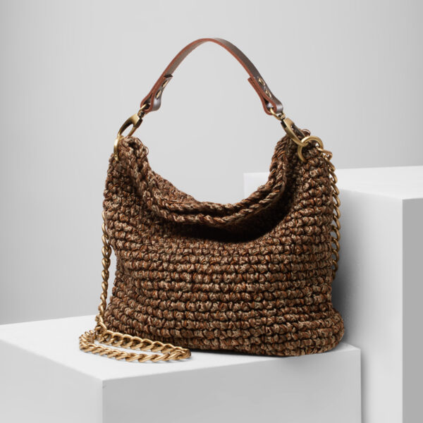 Handmade crochet medium hobo bag in brown shades