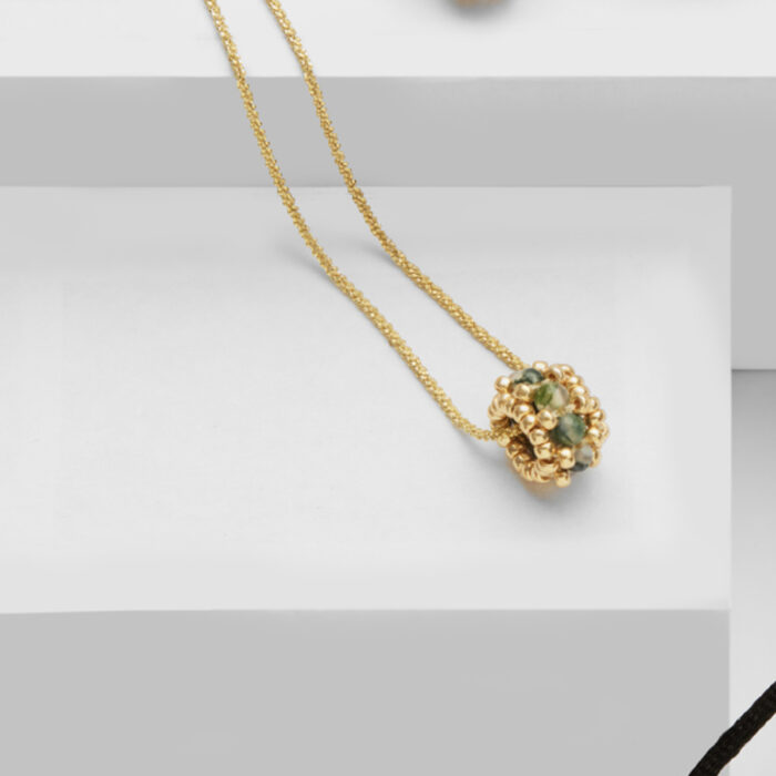 agate green gold pendant in gold plated silver 925 chain