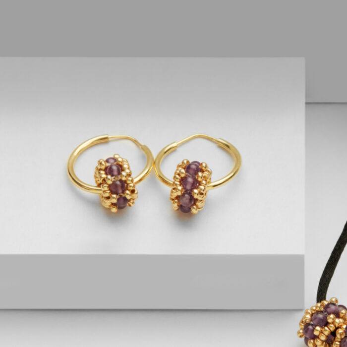 amethyst gold small earring hoops