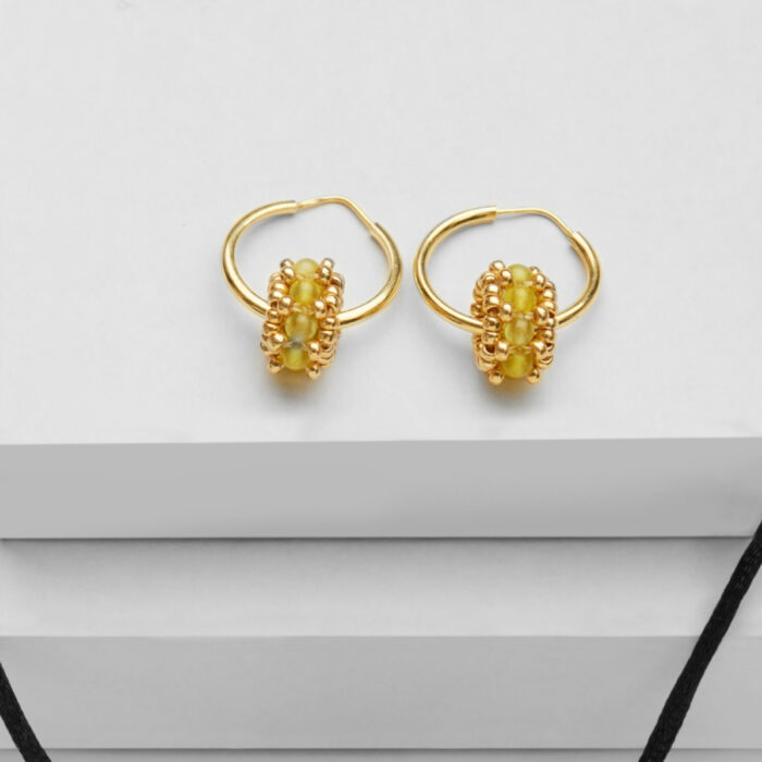 green jade small earring hoops in gold