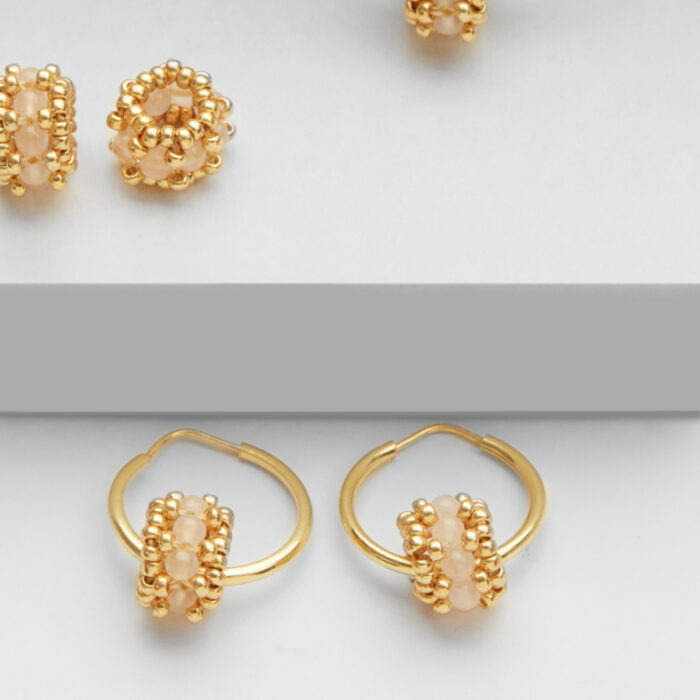 rose quartz earring hoops in gold