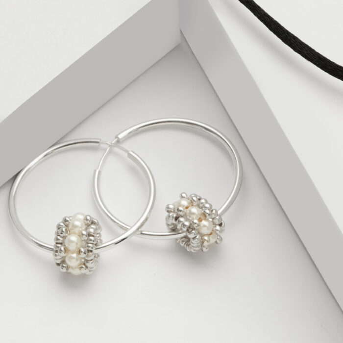 shell pearl silver big earring hoops