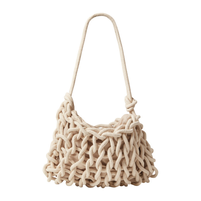handmade knitted shoulder bag in natural white color