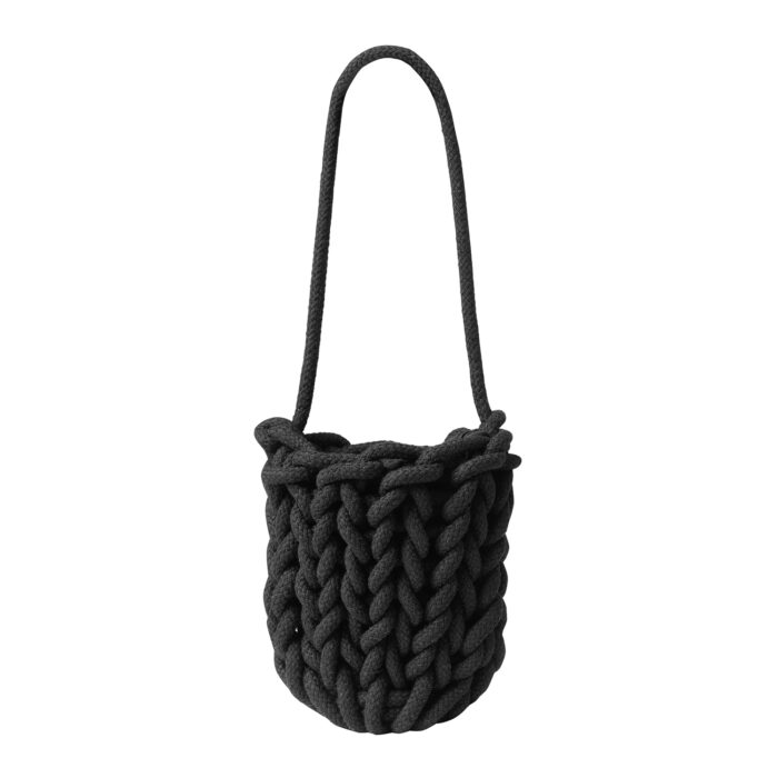 knitted mini wrist bag in black color