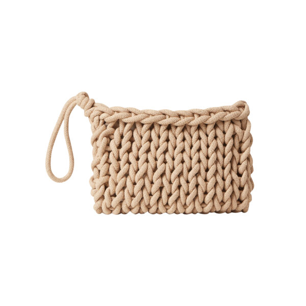 handmade knitted Clutch bag in metallic beige color
