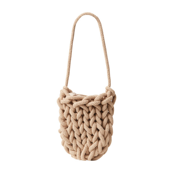 handmade mini knitted wrist bag in beige color