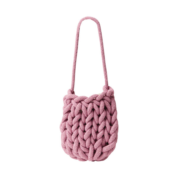 handmade mini knitted wrist bag in violet color